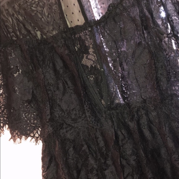 Black Patterned dress with mesh polka dot top - Picture 3 of 3